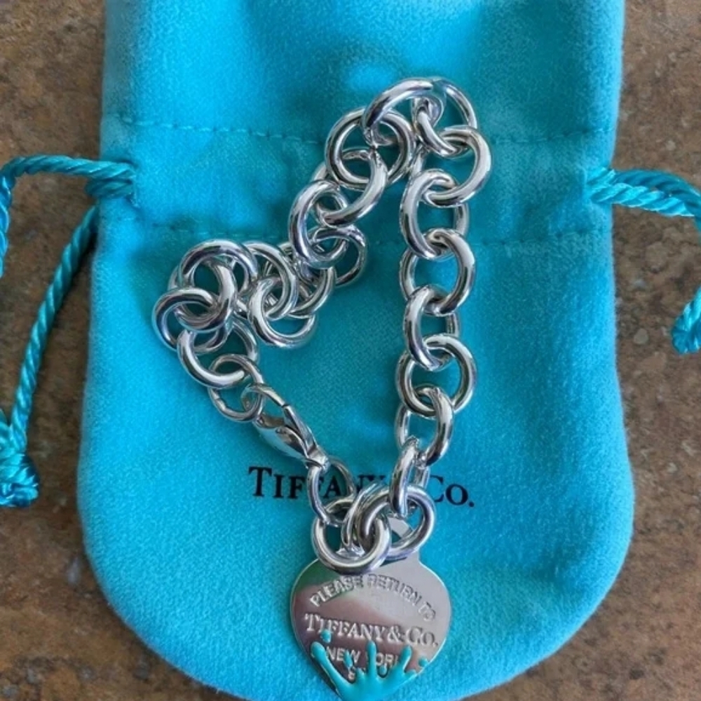 Tiffany & Co Return to Tiffany Blue Enamel Splash Heart Tag Bracelet EUC!